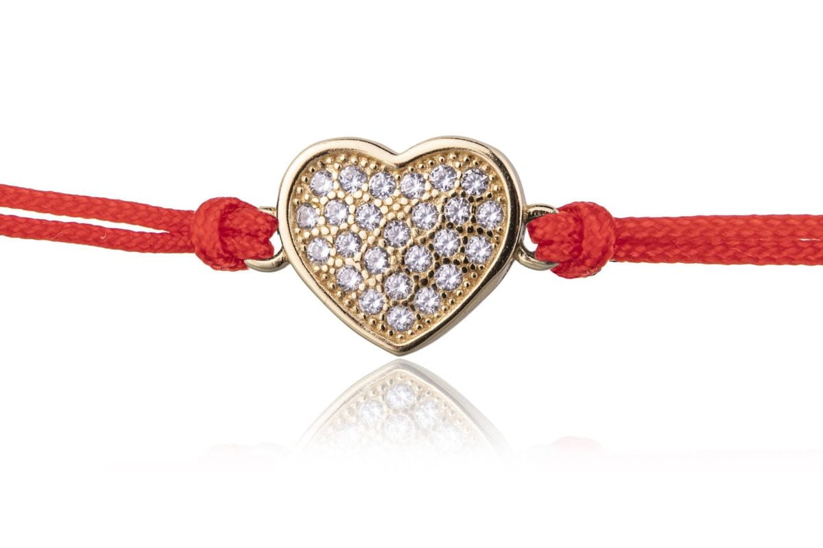 Bracciale in Argento in Corda Rosso Cuore Strass Dorato