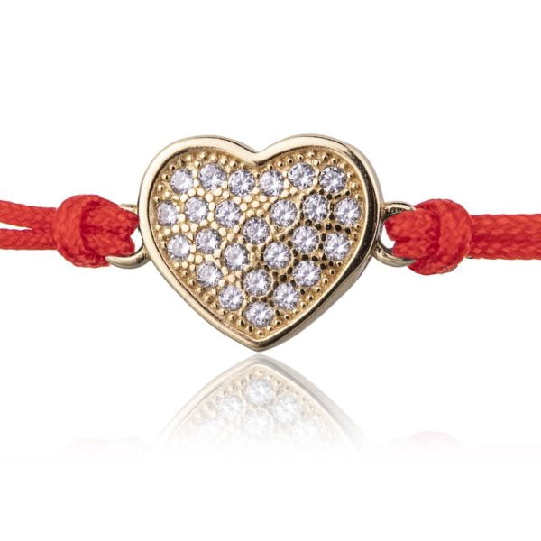 Bracciale in Argento in Corda Rosso Cuore Strass Dorato