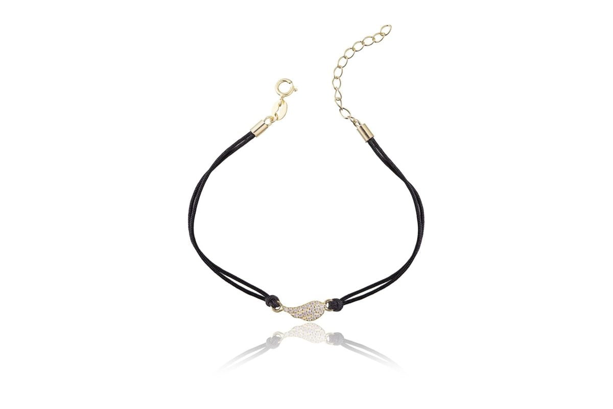 Bracciale in Argento in Corda Nero Ala Strass Dorato