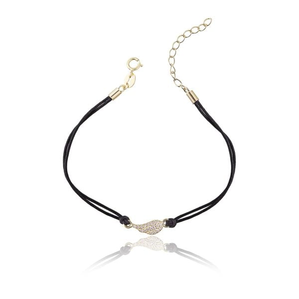 Bracciale in Argento in Corda Nero Ala Strass Dorato