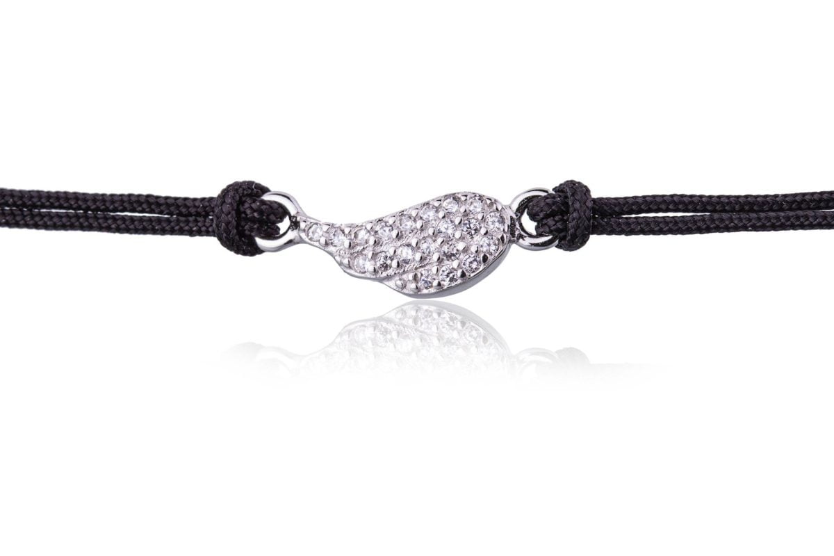 Bracciale in Argento in Corda Nero Ala Strass Rodiato