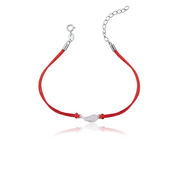 Bracciale in Argento in Corda Rosso Ala Strass Rodiato