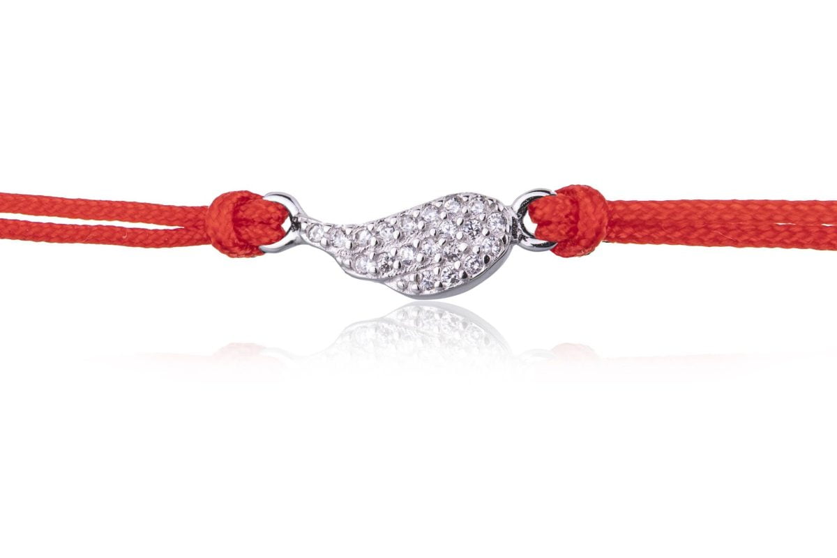 Bracciale in Argento in Corda Rosso Ala Strass Rodiato