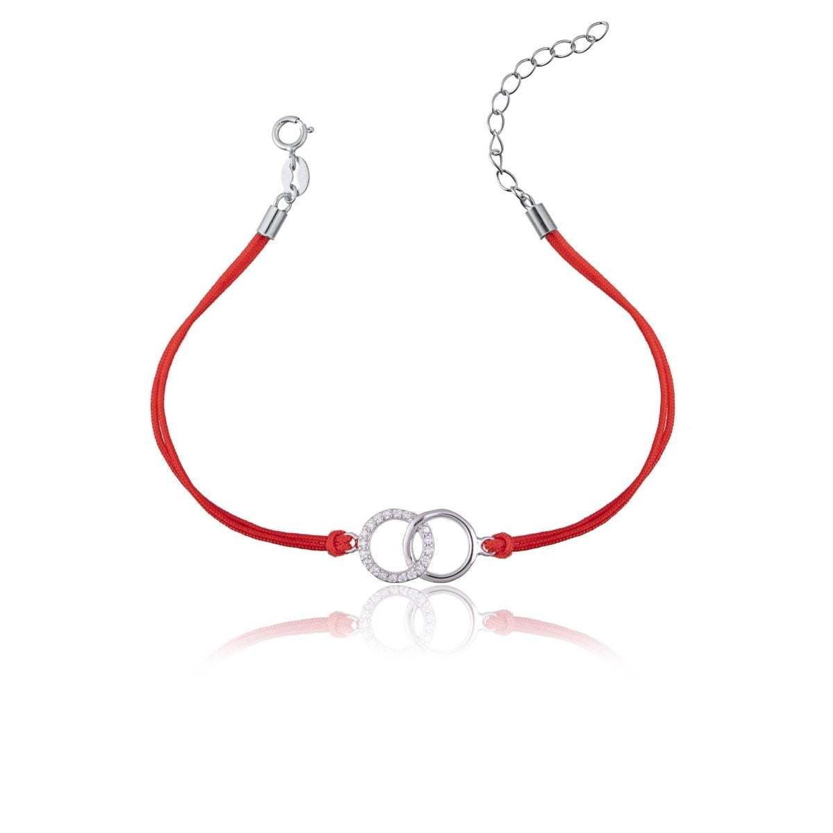 Bracciale in Argento in Corda Rosso Cerchi Strass Rodiato