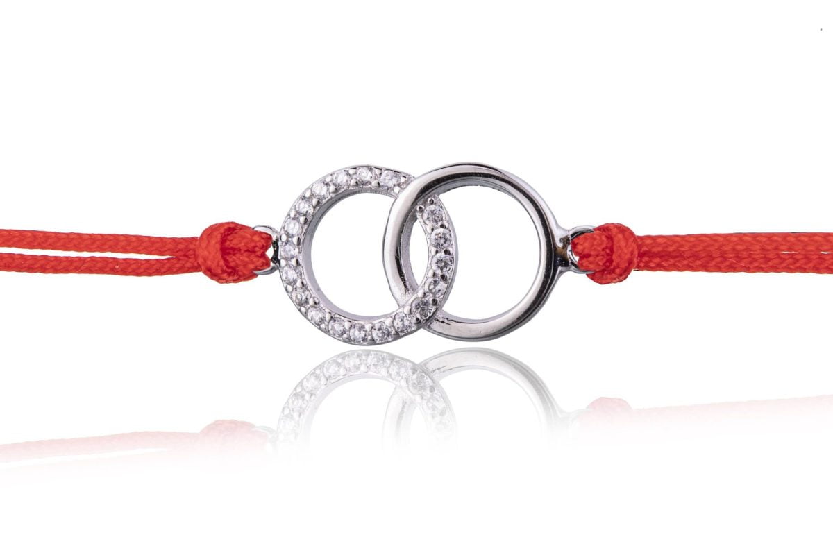 Bracciale in Argento in Corda Rosso Cerchi Strass Rodiato