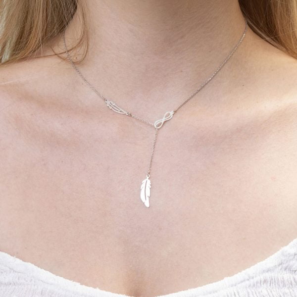 Collana con Piume e Infinito Rodiata