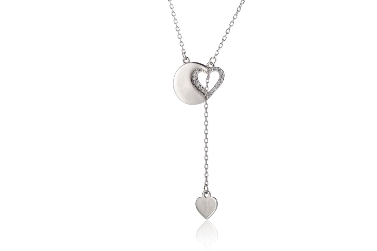 Collana con Cuore e Cuore Pendente Rodiata