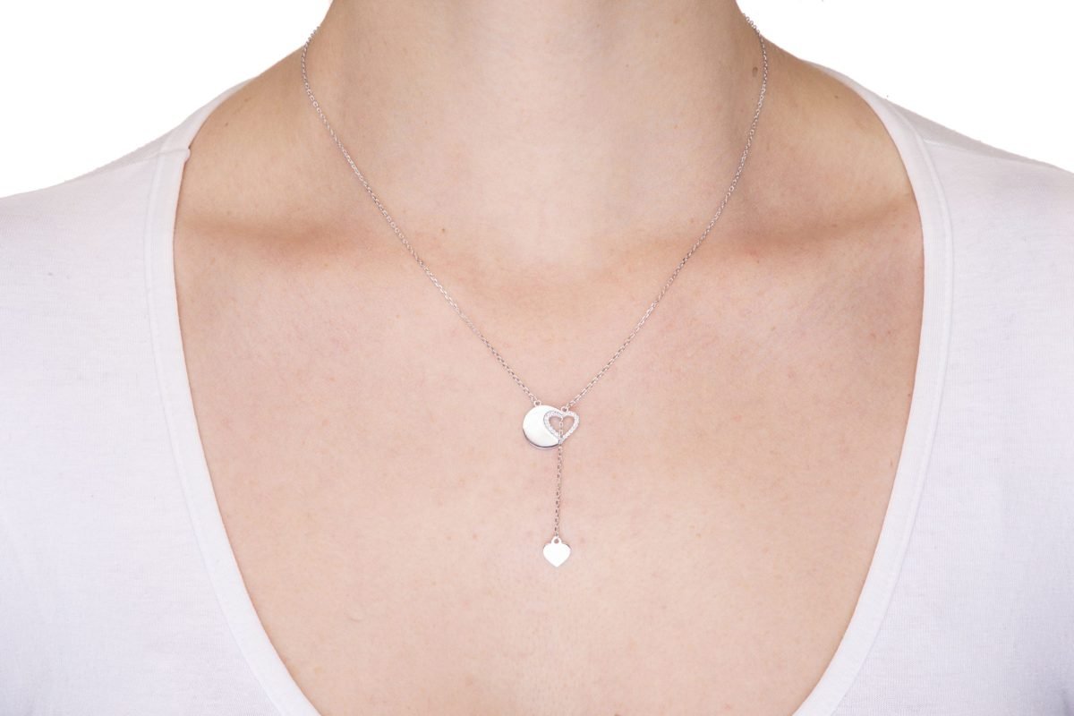 Collana con Cuore e Cuore Pendente Rodiata