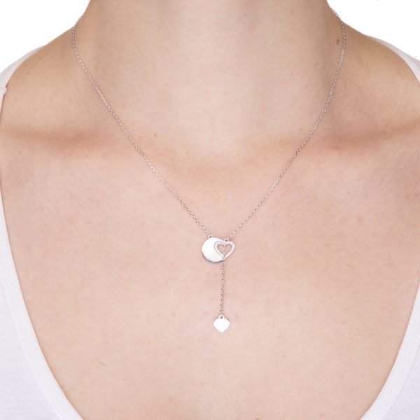 Collana con Cuore e Cuore Pendente Rodiata