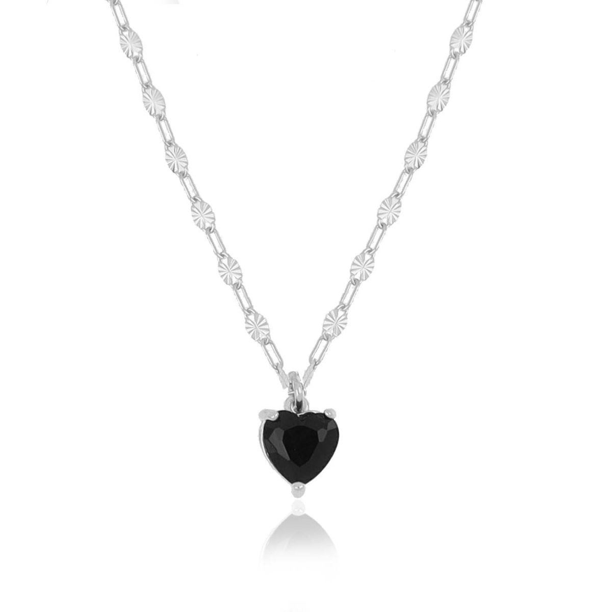 Collana Rodiata Crystal Heart Nera