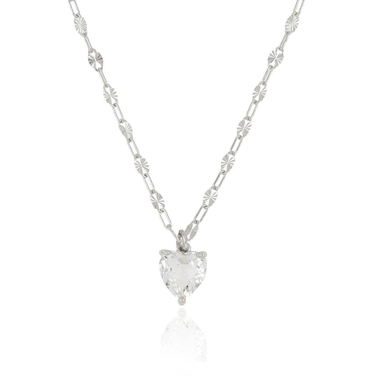 Collana Rodiata Crystal Heart Bianca