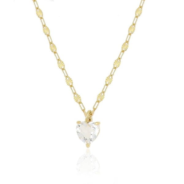 Collana Dorata Crystal Heart Bianco