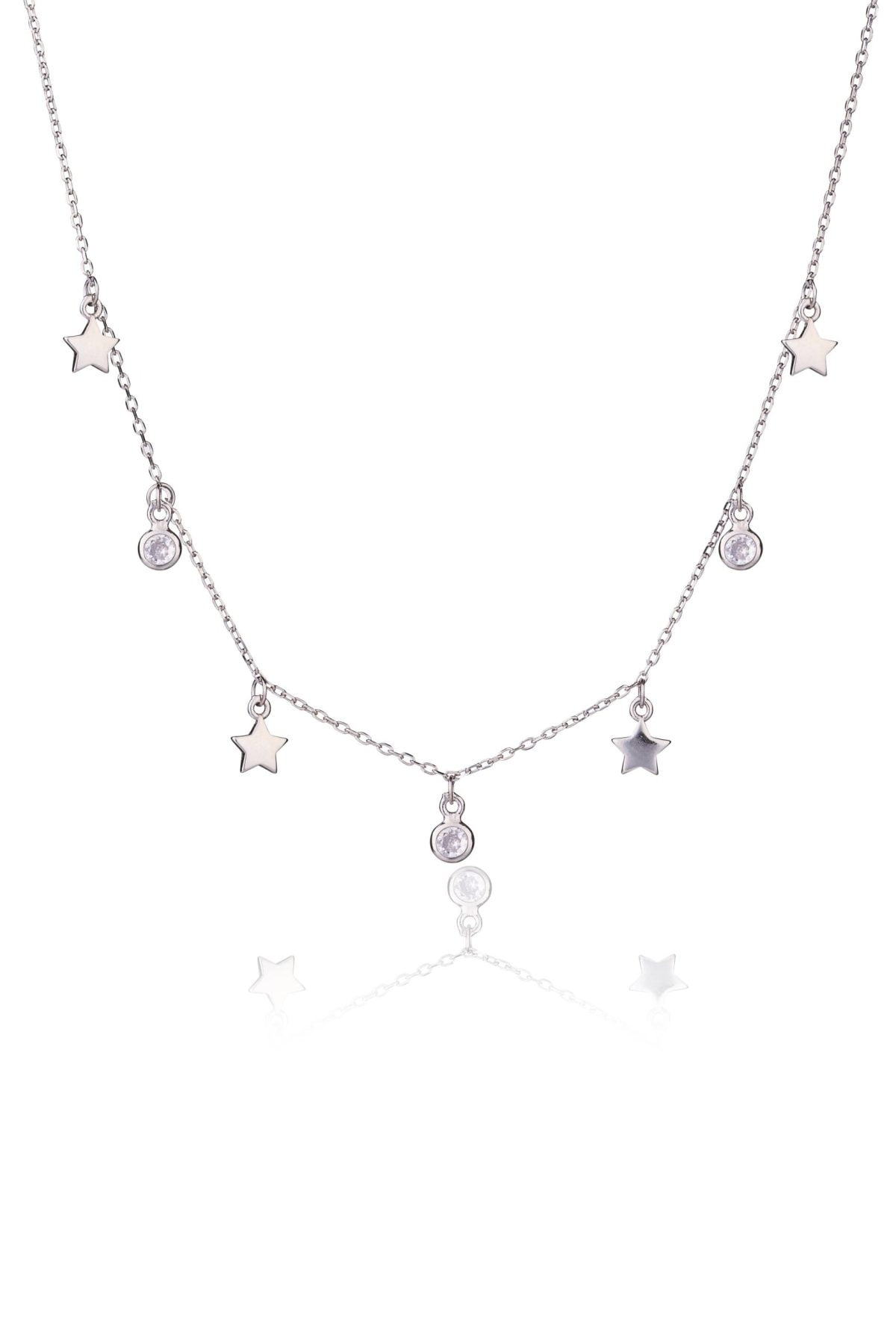 Collana in Argento Rodiata Stelle e Punti Luce