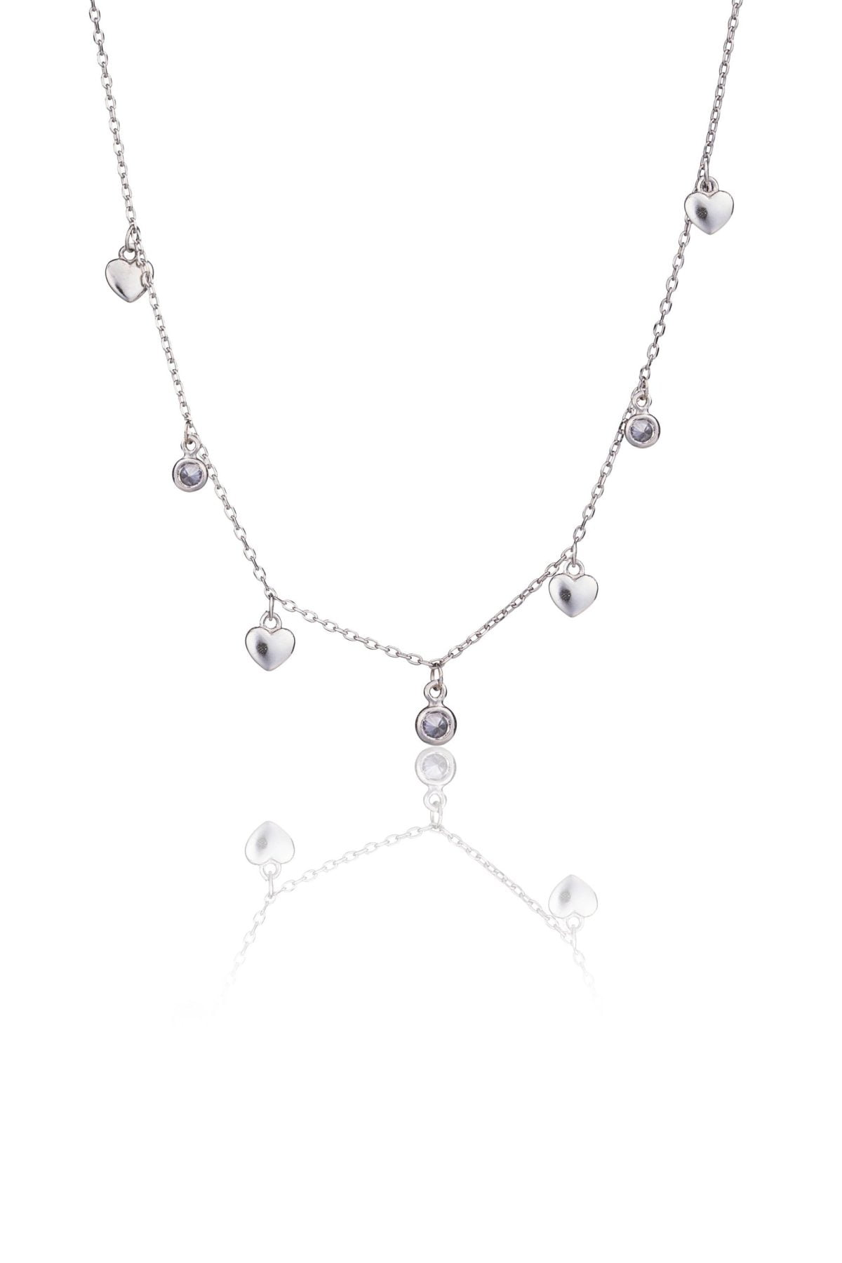 Collana in Argento Rodiata Cuore e Punti Luce Bianchi