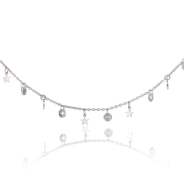 Collana in Argento Rodiata Stelle e Pietre Bianche